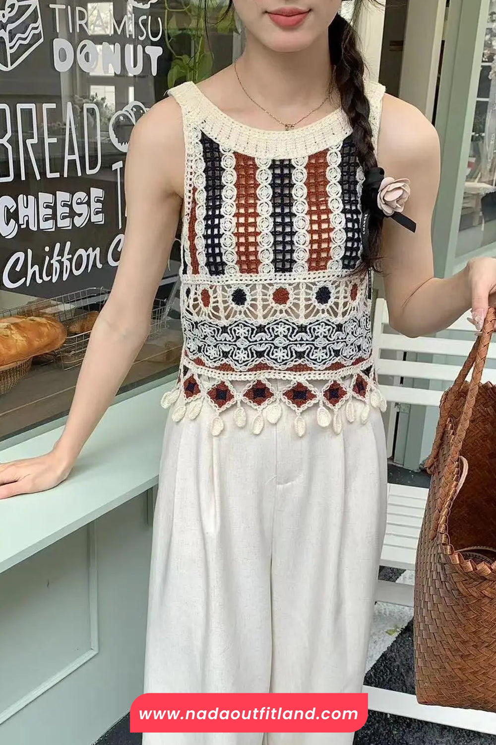 Sleeveless Knitted Hollow Out Striped Crochet Crop Tops