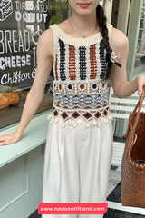 Sleeveless Knitted Hollow Out Striped Crochet Crop Tops
