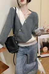 Loose V-Neck Irregular Button Sweater
