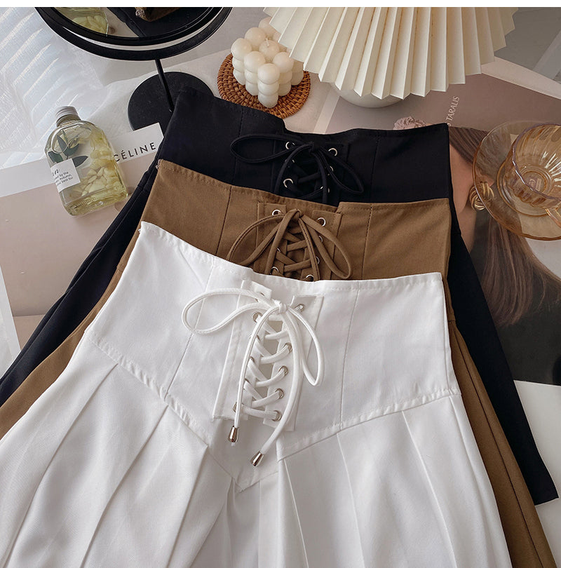 High Waist Bandage Pleated Mini Skirts