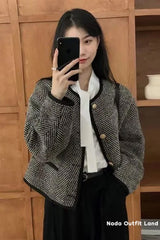 Long Sleeve O-Neck Striped Short Cardigan Sweater