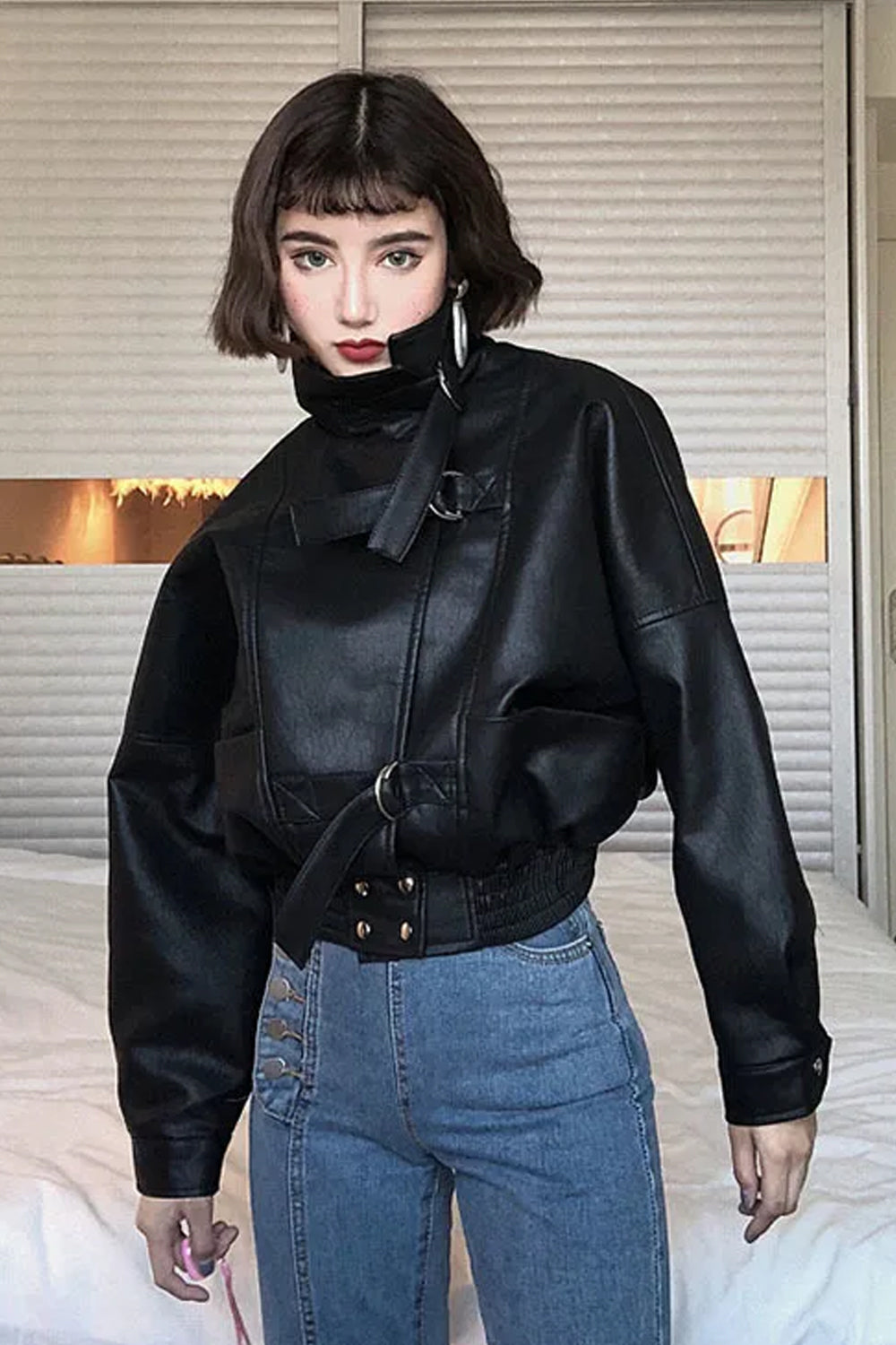 Batwing Sleeve Black Leather Jacket â€?Cropped Edgy Statement Outerwear
