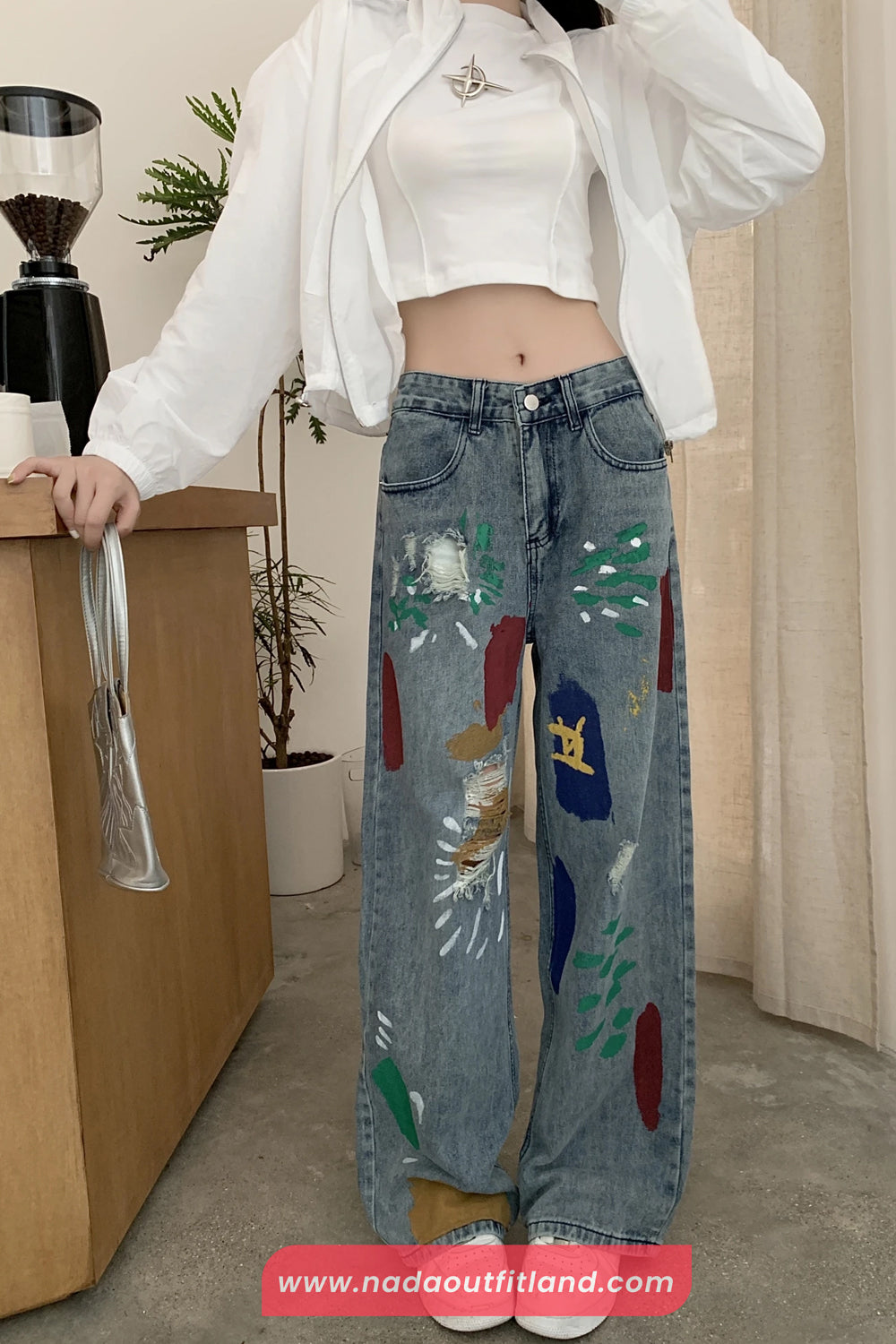 Loose Ripped Style Graffiti Colors Jeans Pants