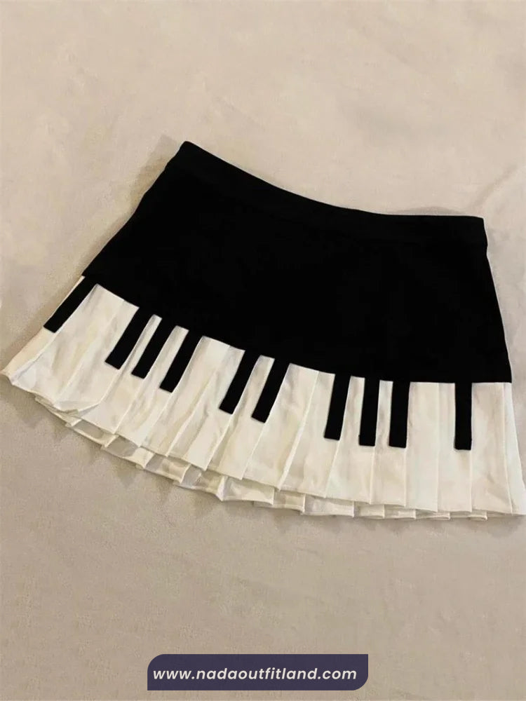 Retro Piano Pattern Mini Skirts