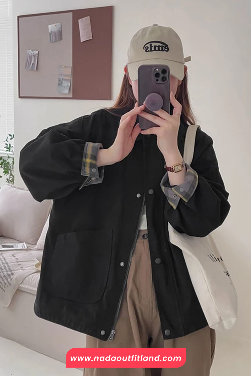 Long Sleeve Turn Down Collar Cargo Pockets Jacket