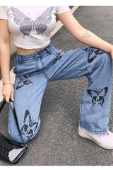 High Waist Butterfly Printed Loose Jeans Pants