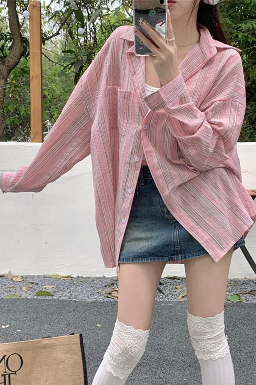 Long Sleeve Elegant Pink Striped Blouse Shirt
