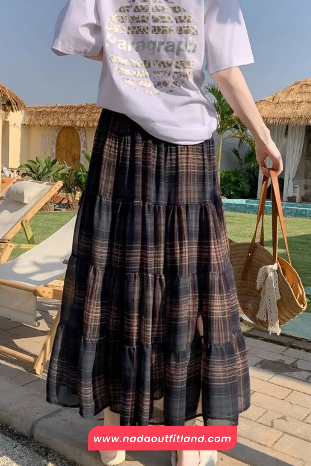 High Waist Summer Plaid Elegant Long Chiffon Skirts