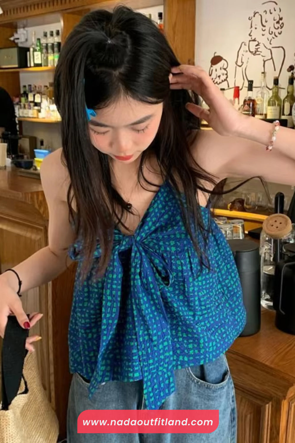 Sleeveless Sweet Bow Plaid Camis Crop Tops