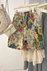 High Waist Floral Pattern Wide Leg Shorts