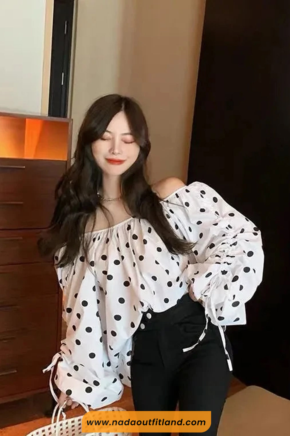Loose Off Shoulder Polka Dot Pattern Blouse Shirt