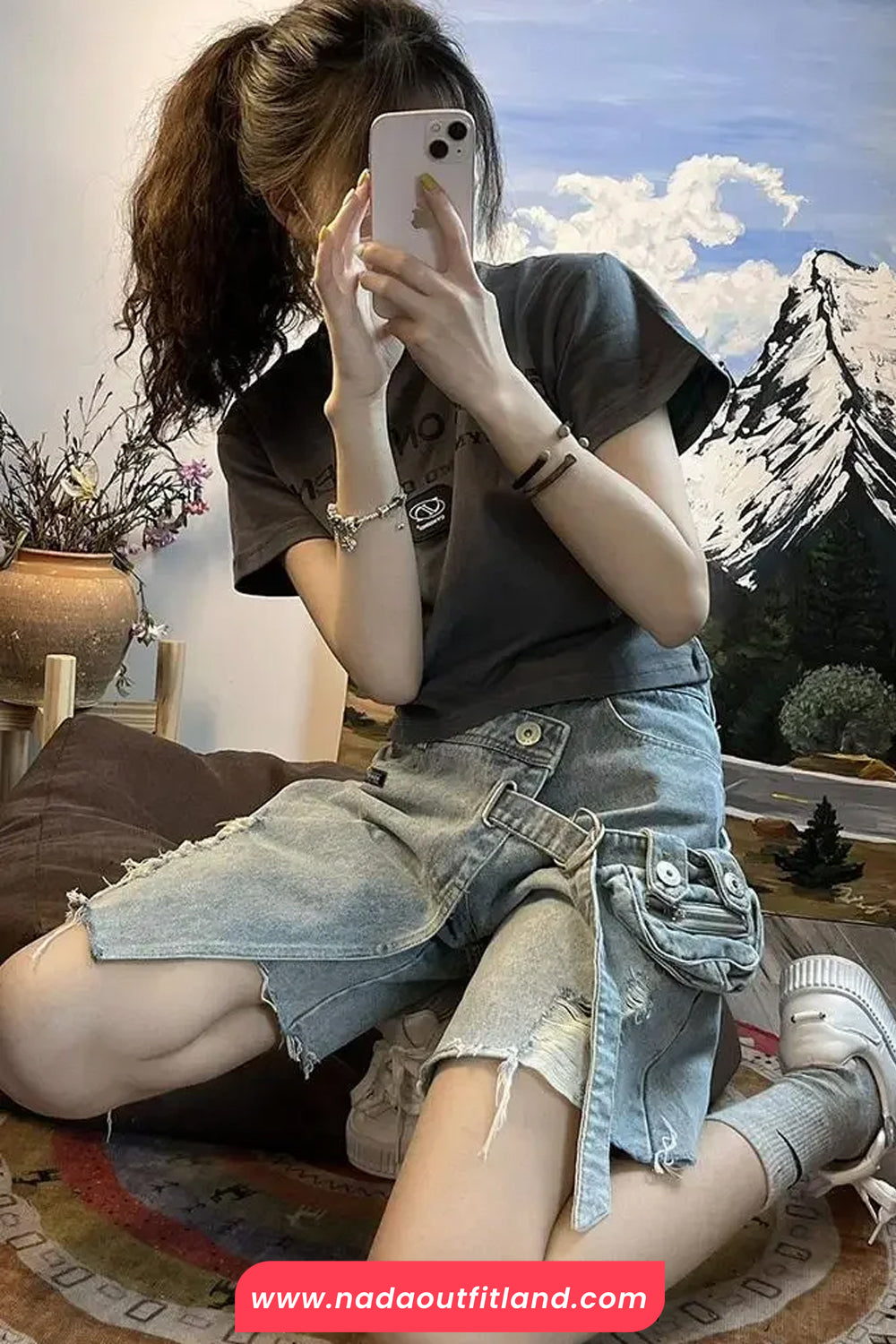 High Waist Irregular Style Ripped Denim Shorts