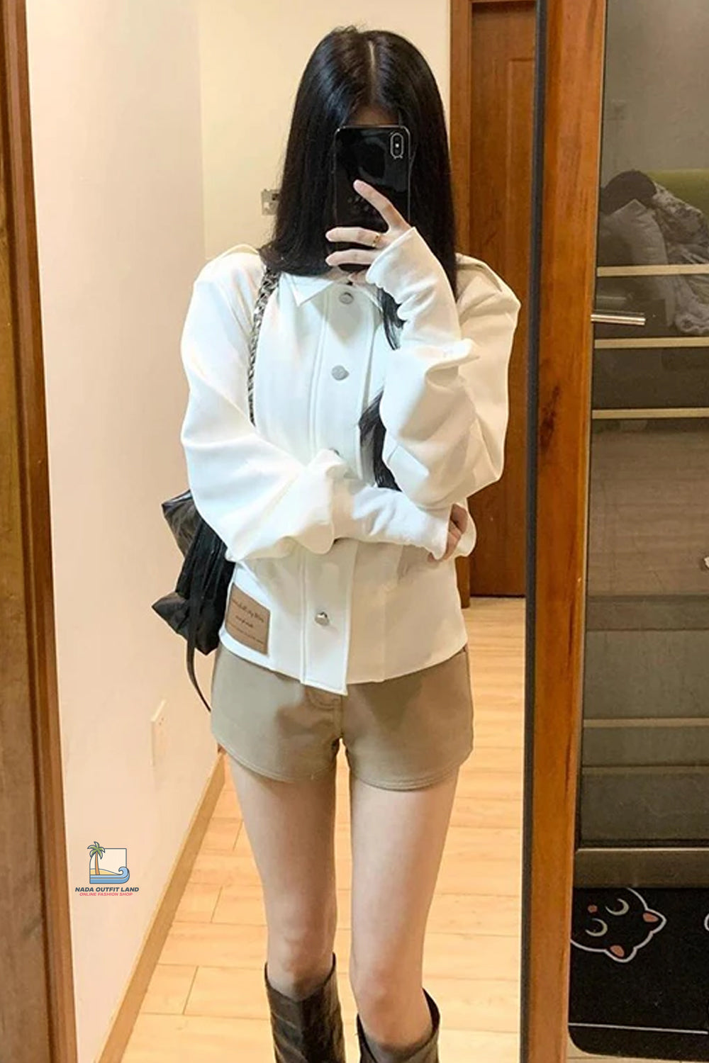 Long Sleeve Vintage Turn Down Collar White Jacket