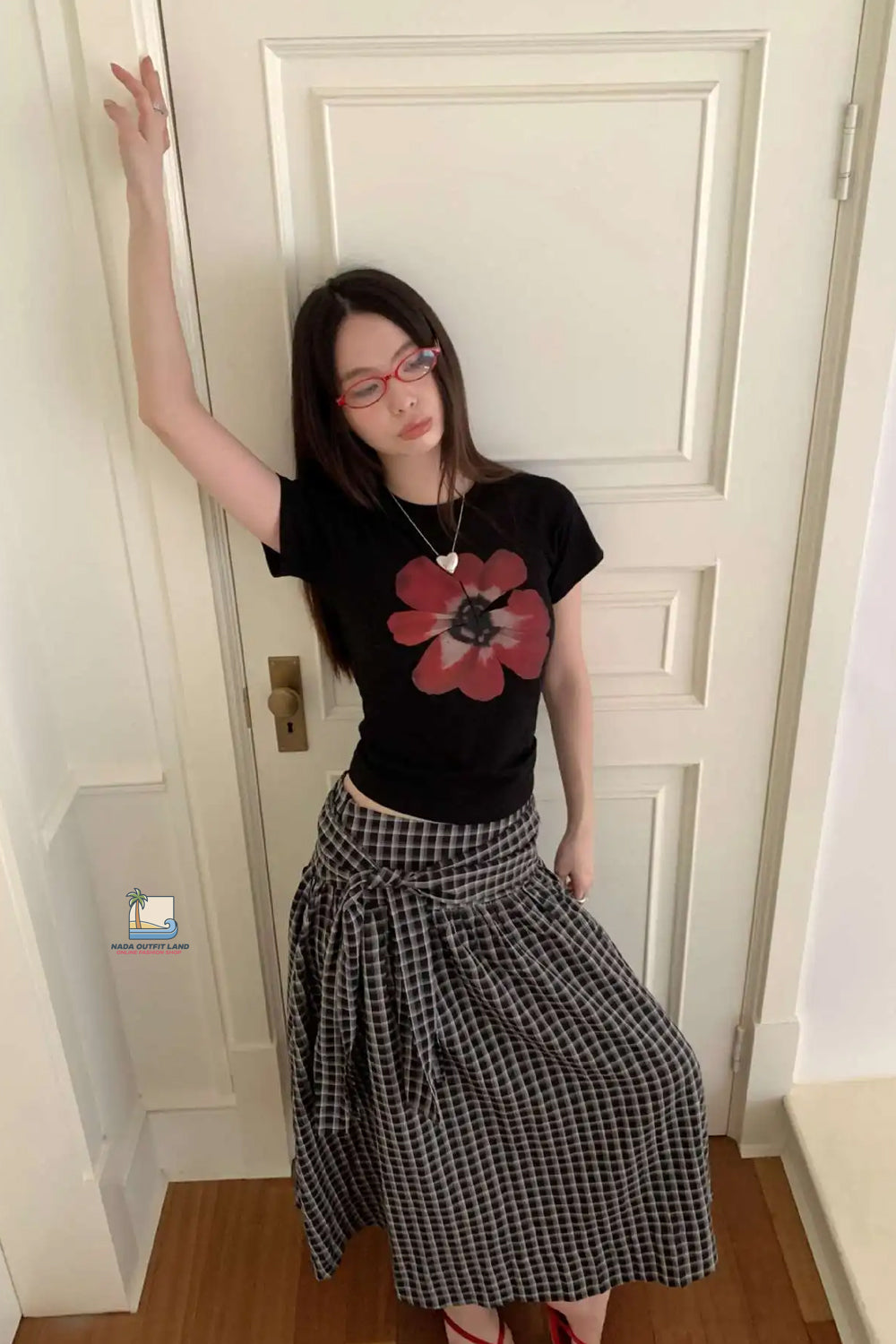 Vintage Plaid Bandage Pleated Long Skirts
