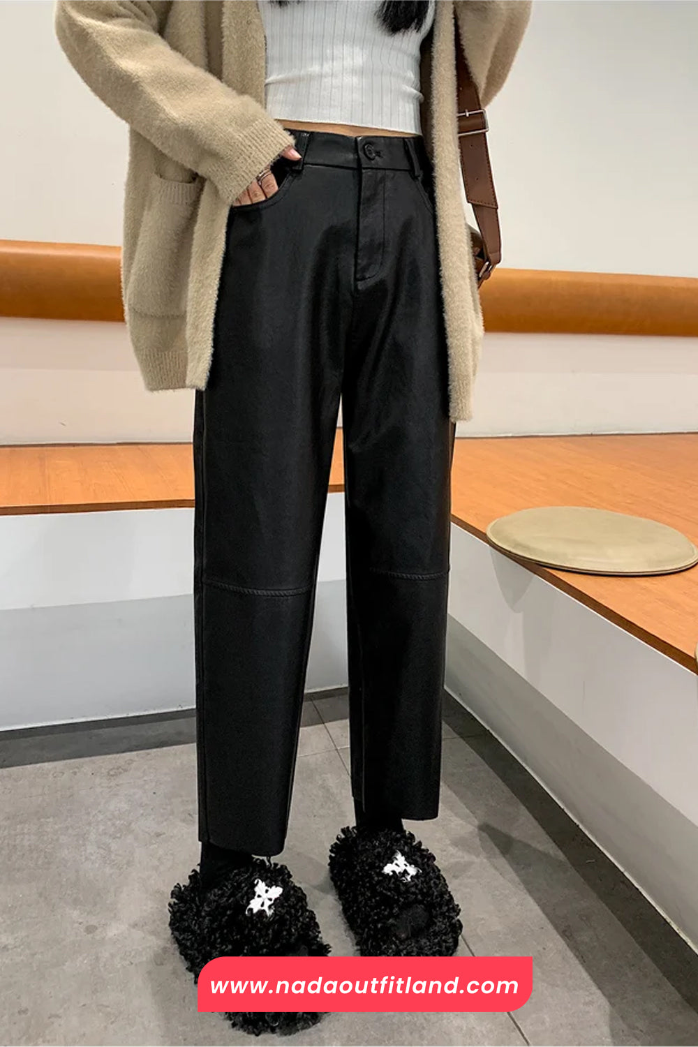 High Waist Vintage Ankle Length Leather Pants