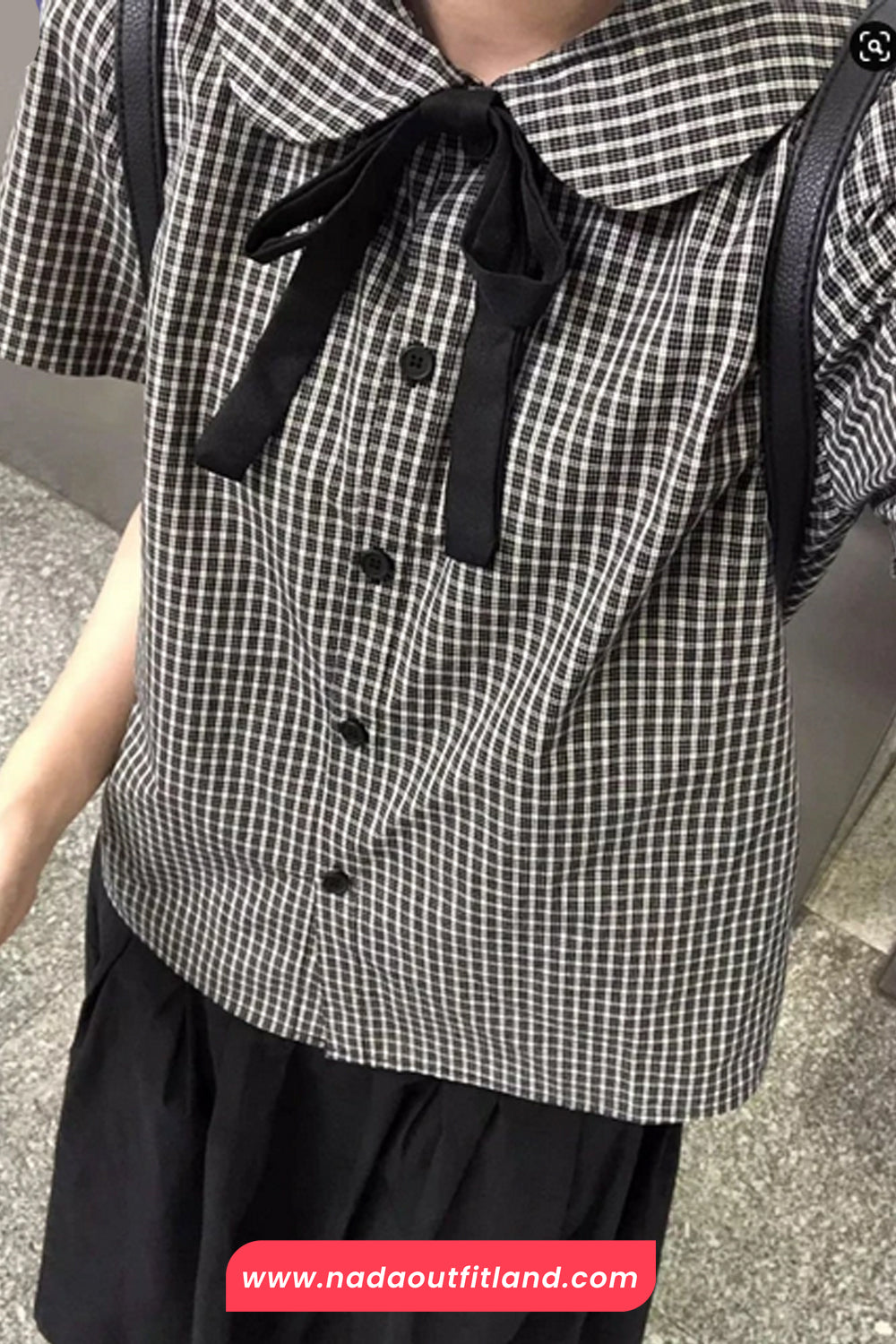 Short Sleeve Doll Collar Plaid Pattern Blouse Shirt