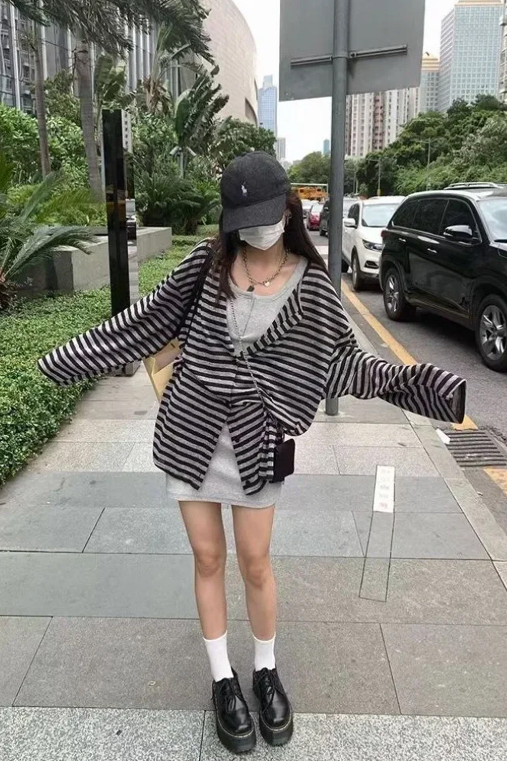 Black Striped Lightweight Cardigan Shirt â€?Minimalist Elegant Layering Piece