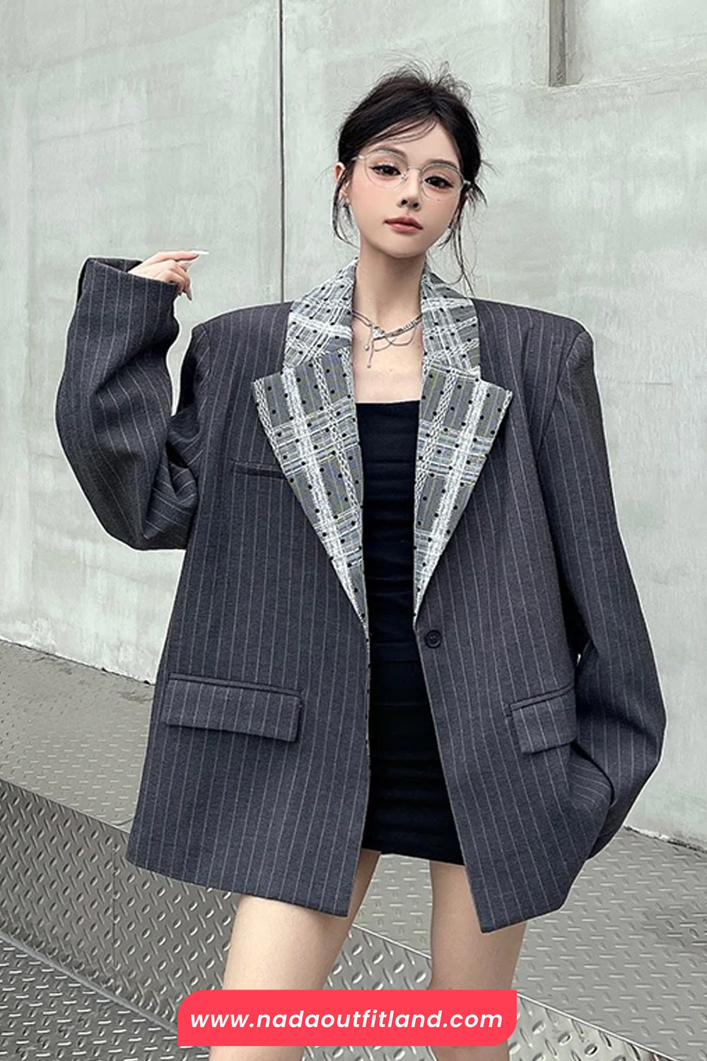 Loose Elegant Striped Office Blazer Coat