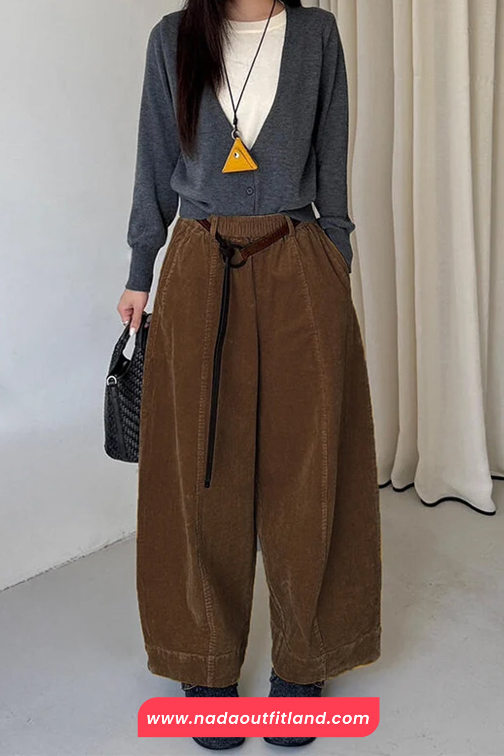 Retro Drawstring Waist Corduroy Long Pants