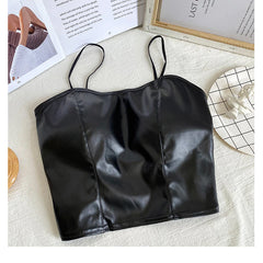 Leather Glossy Cropped Sexy Camisole Tank Top