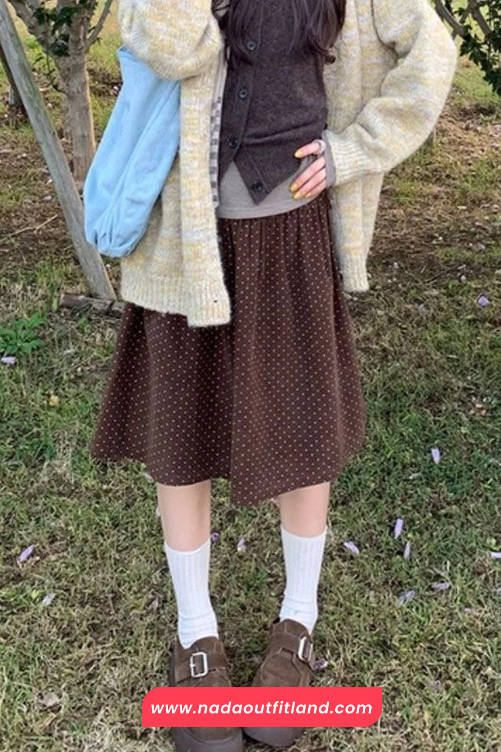 Loose Dots Pattern Corduroy A-Line Skirts