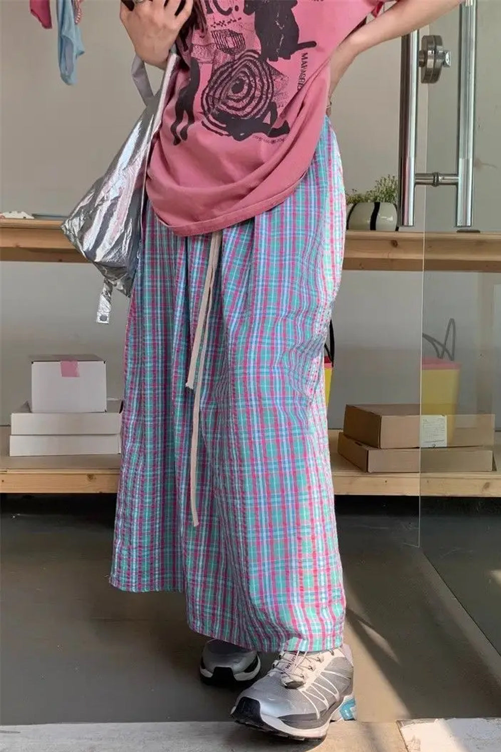 High Waist Plaid Maxi Skirt â€?Soft Aesthetic Everyday Outfit