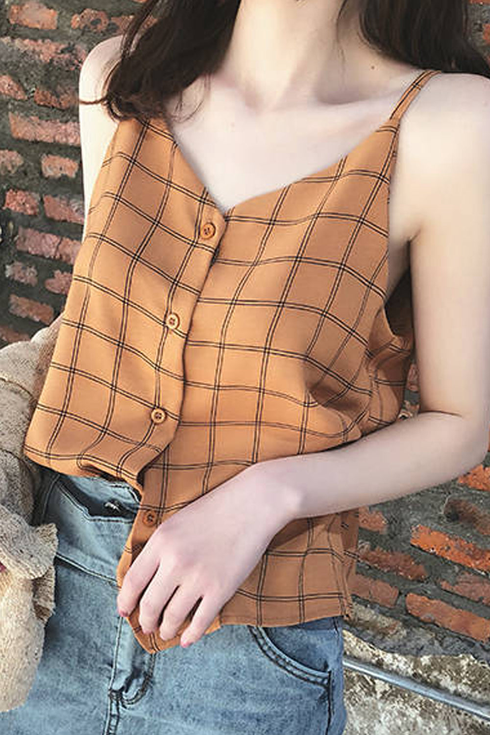 Sexy Plaid V-Neck Tank Top