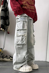 Light Blue Cargo Multi Pockets Jeans Pants