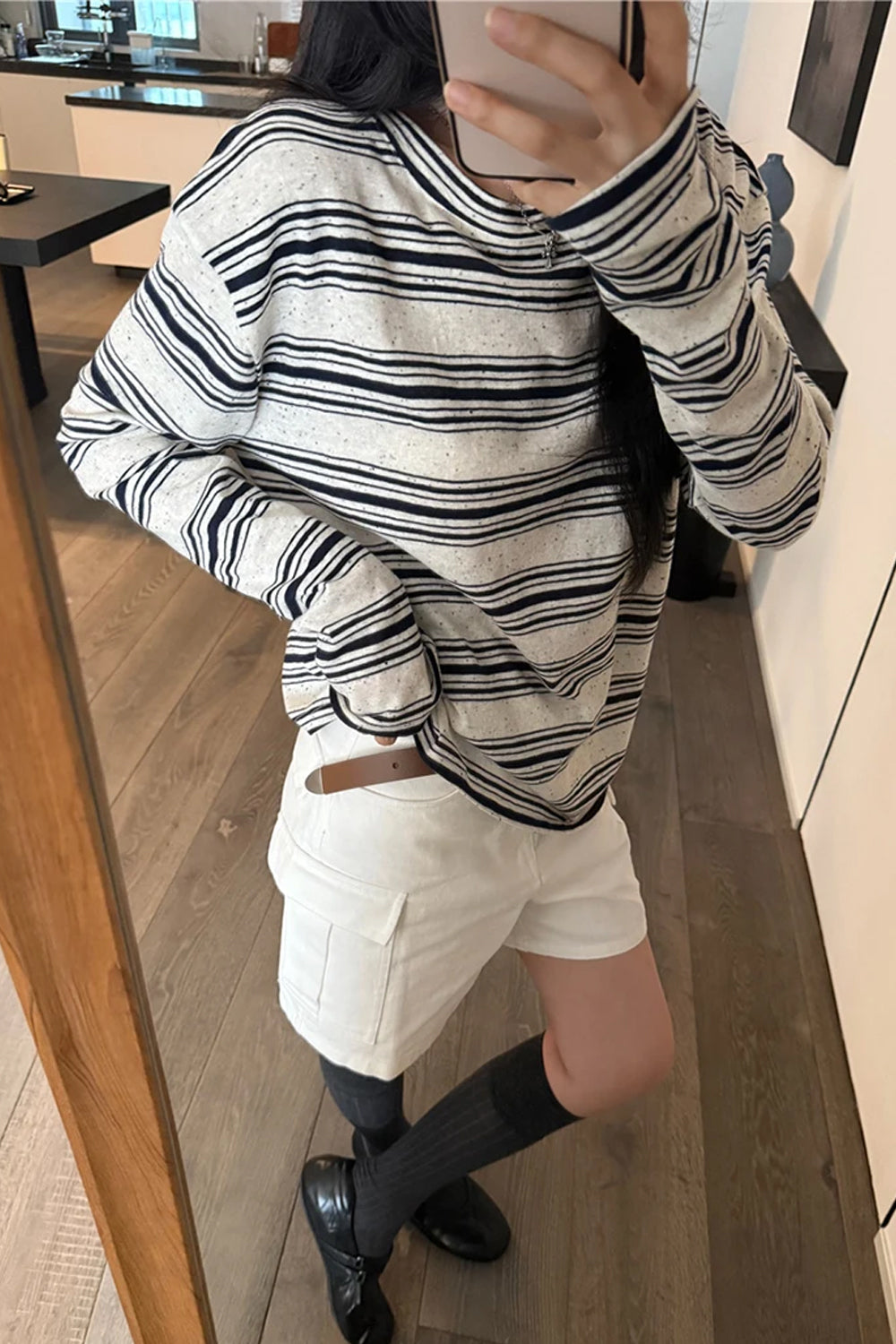Long Sleeve O-Neck Harajuku Striped Shirt