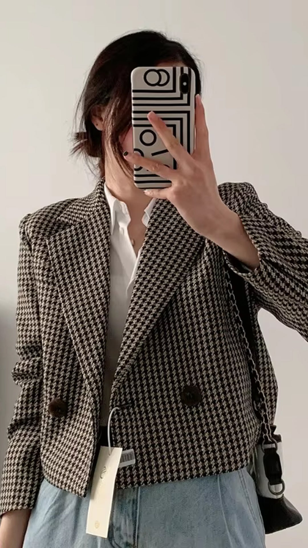 Long Sleeve Elegant Plaid Office Blazer Jacket