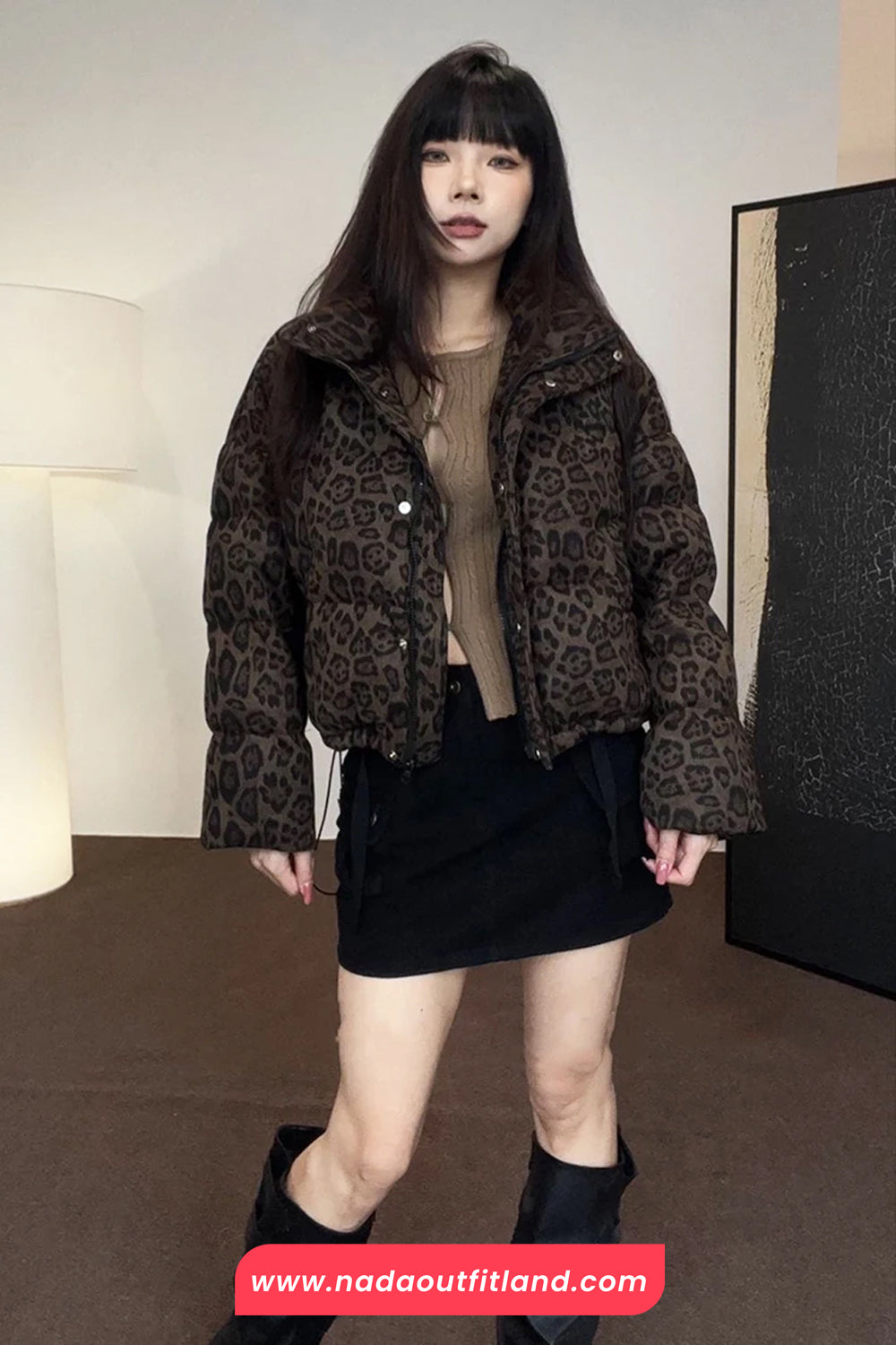 Leopard Pattern Winter Short Parkas Jacket
