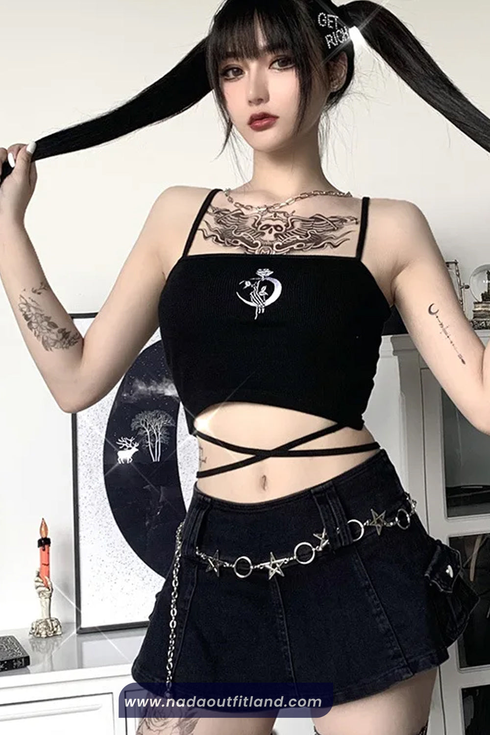 Sexy Gothic Rose Pattern Crop Tops