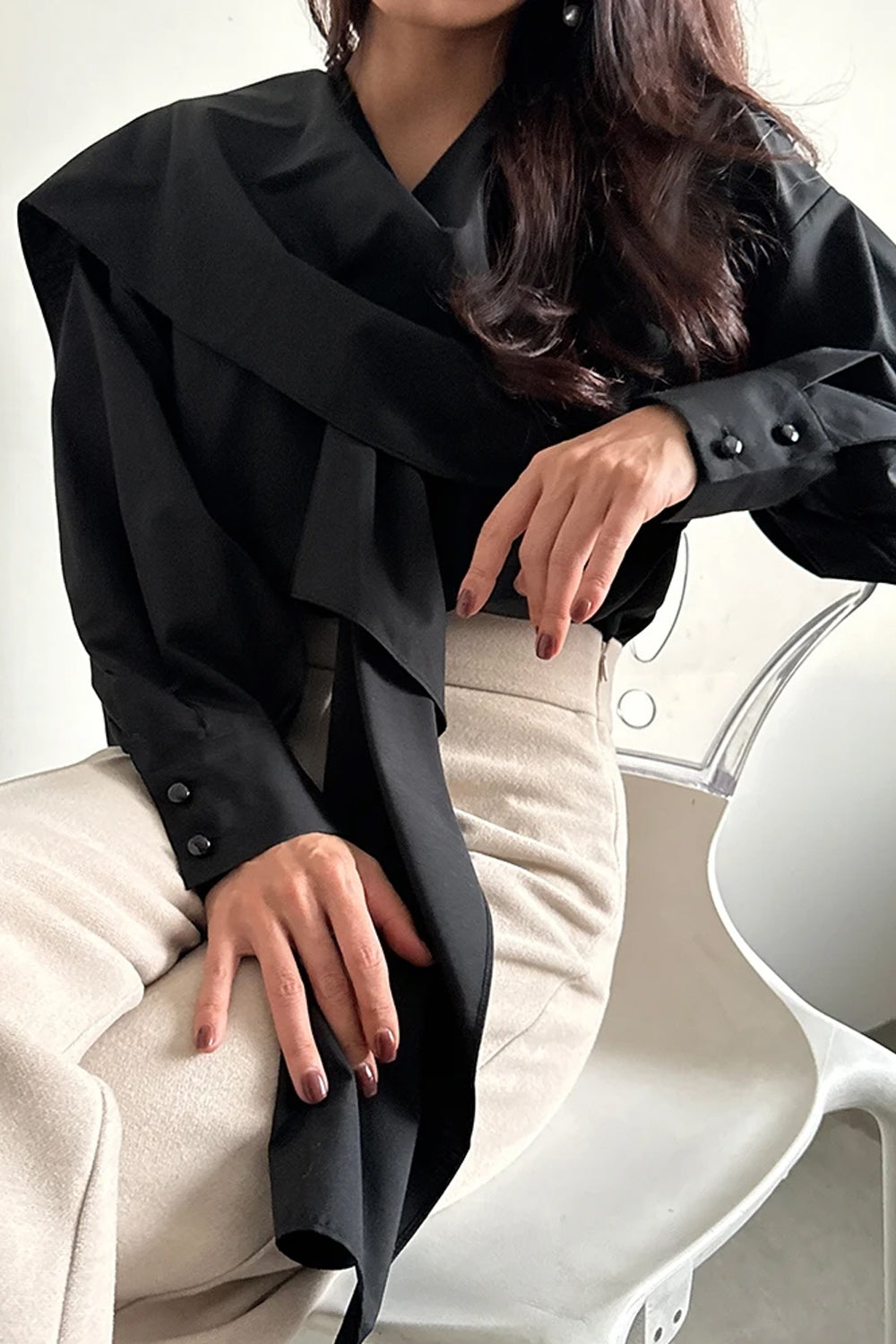Long Sleeve Elegant Shawl Patchwork Office Blouse Shirt
