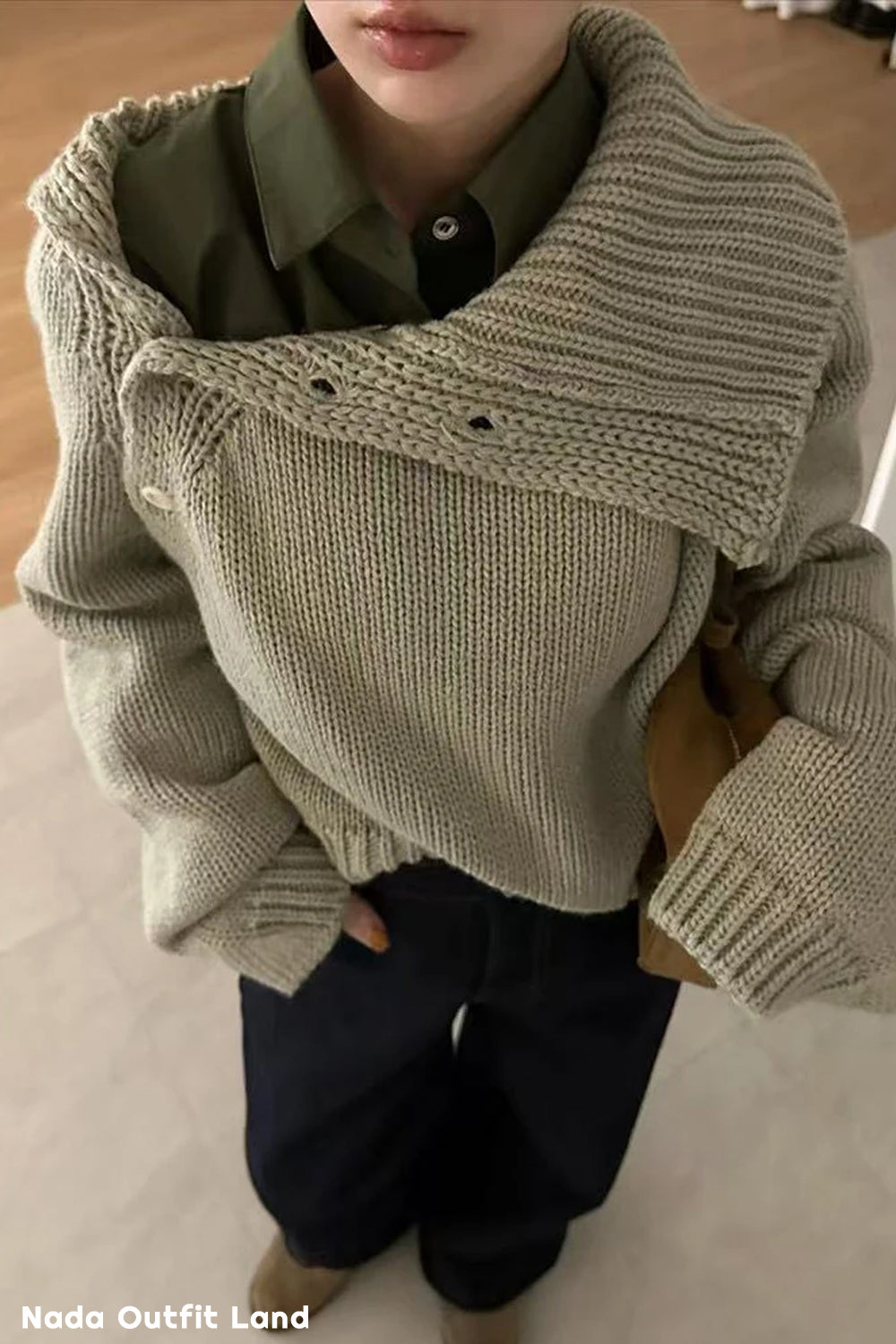 Long Sleeve Irregular Style Knitted Cropped Sweater