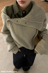 Long Sleeve Irregular Style Knitted Cropped Sweater