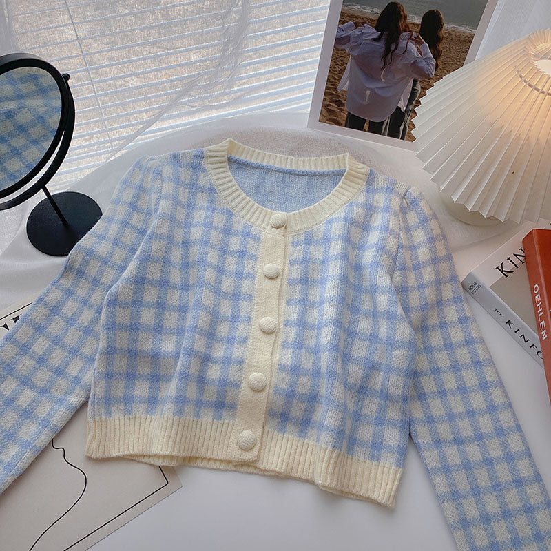 Sweet Plaid Colors Cardigan Sweater
