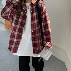 Retro Plaid Colors Casual Blouse Shirt