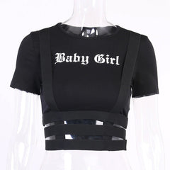 Baby Girl Letter Printed Sexy Cropped Slim Shirt