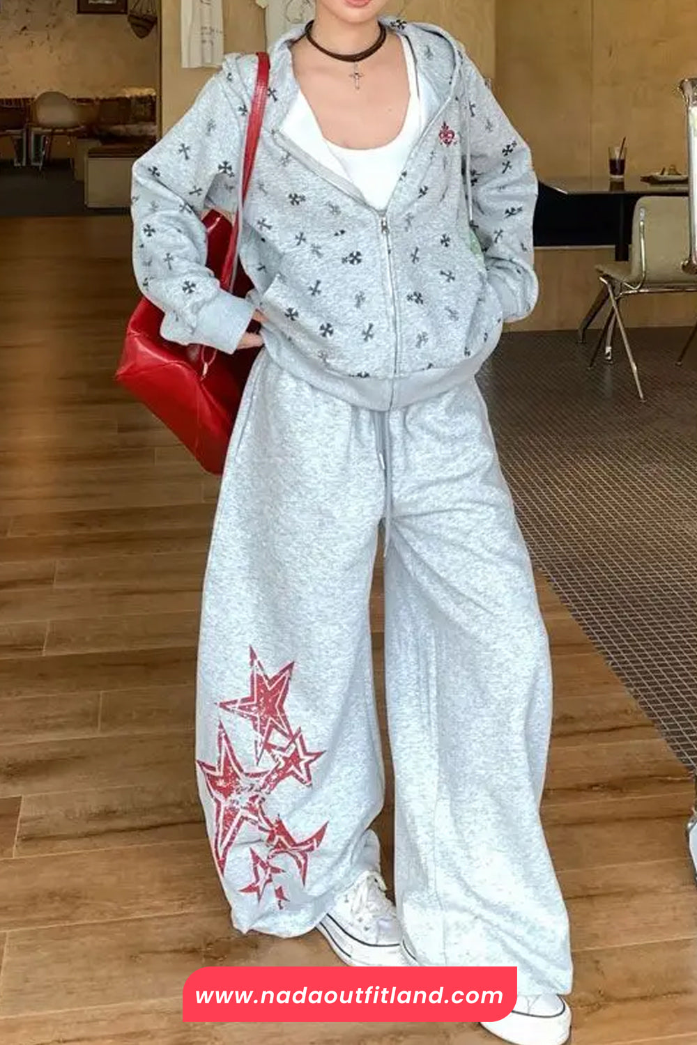 Loose Wide Leg Stars Pattern Home Wear Sweatpants