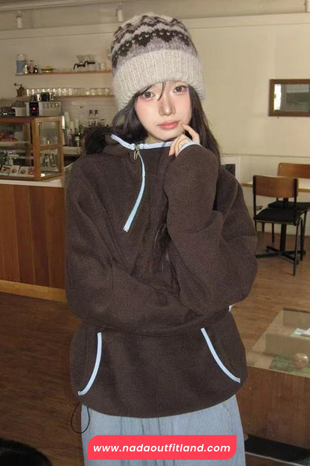 Long Sleeve Casual Zipper Hooded Sweatshirt