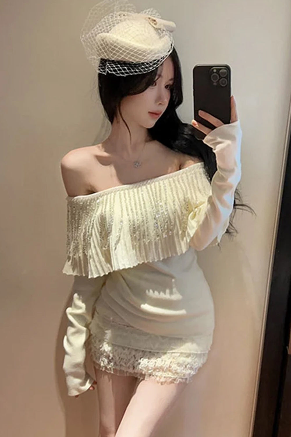Sexy Off Shoulder Sequins Knitted Elegant Sweater