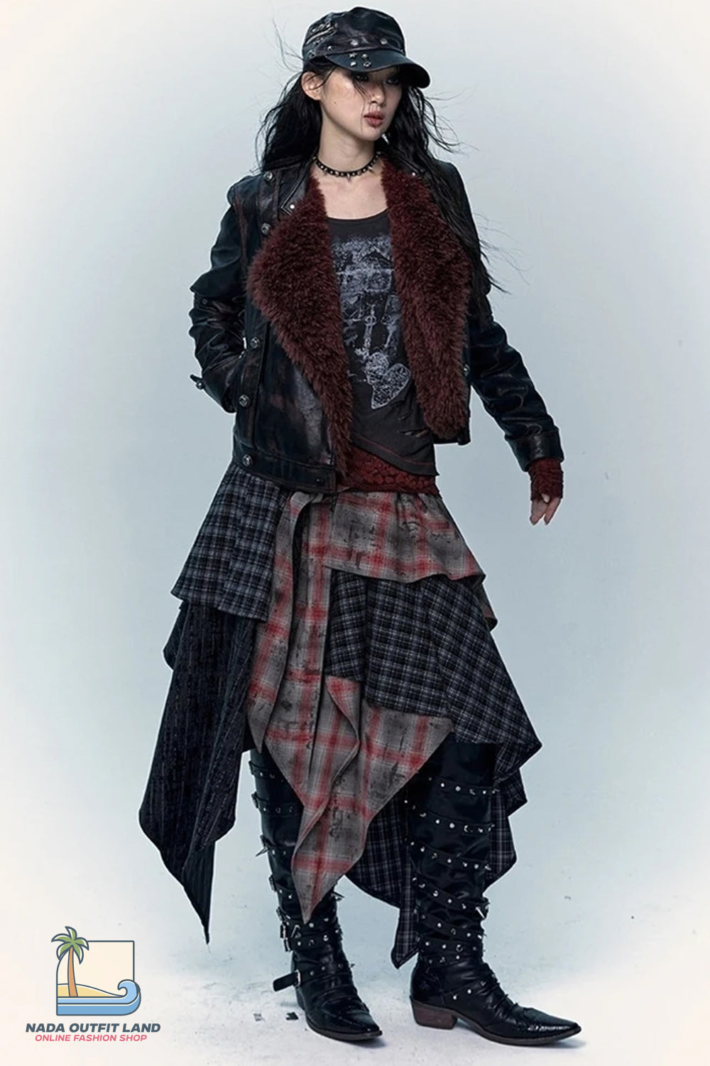 Vintage Asymmetrical Hip Hop Grunge Plaid Skirts