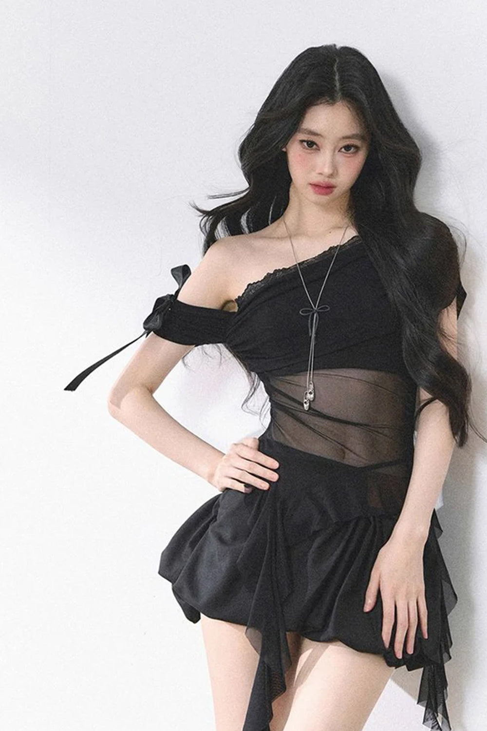 Sexy Skew Collar Mesh Transparent Irregular Shirts