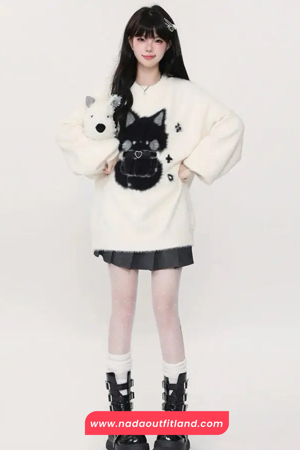 Cute Cat O-Neck Soft Velvet Sweater