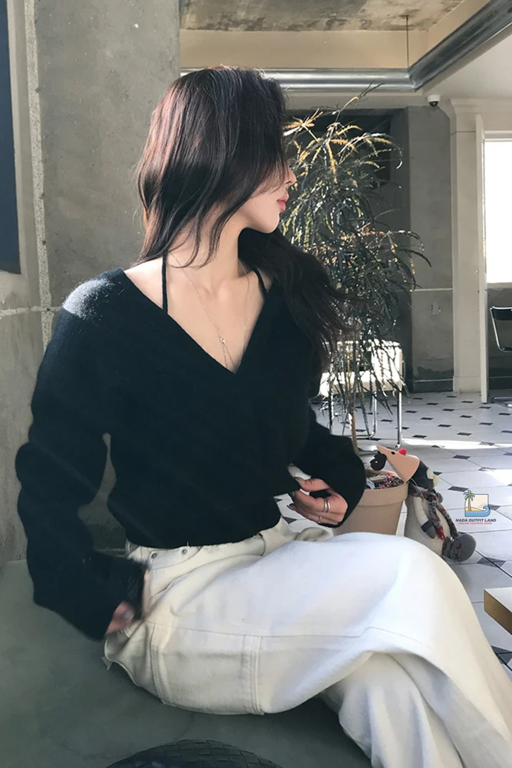 Long Sleeve Sexy Halter Cropped Knitted Sweater