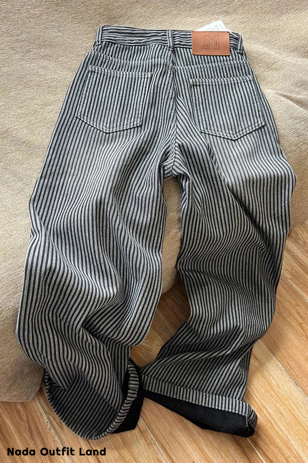 High Waist Loose Vintage Striped Denim Pants
