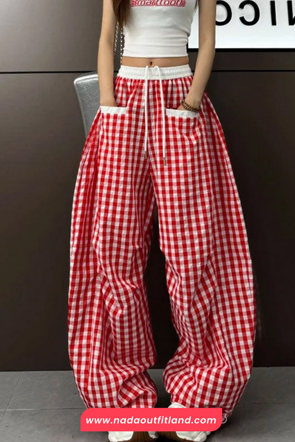 Loose Front Pockets Retro Plaid Sweatpants