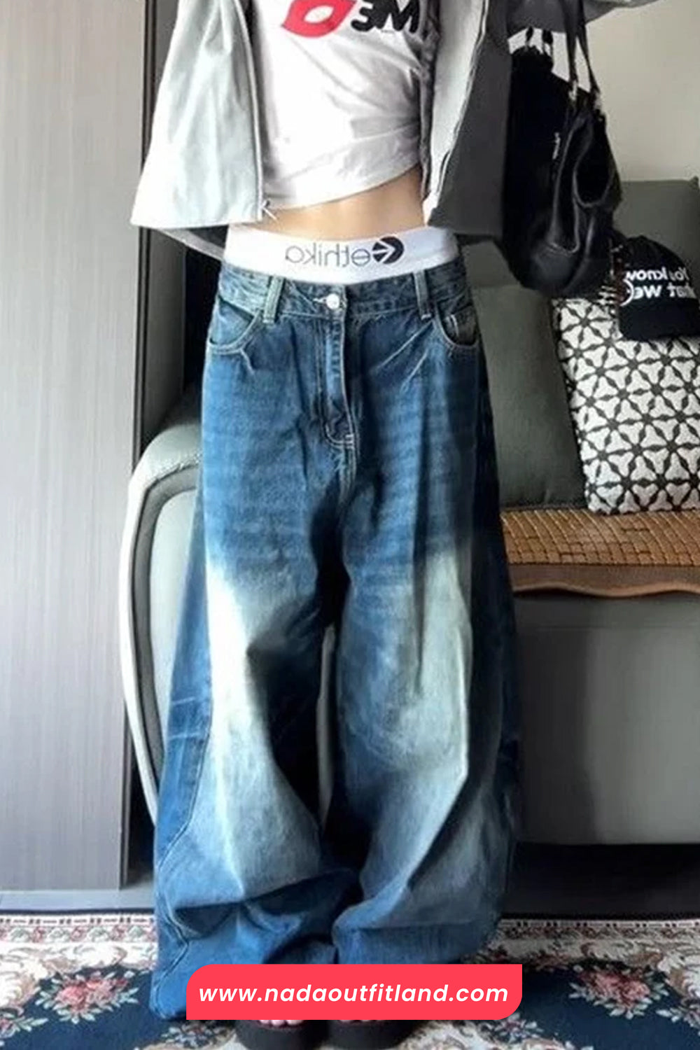 High Waist Loose Vintage Straight Blue Jeans Pants