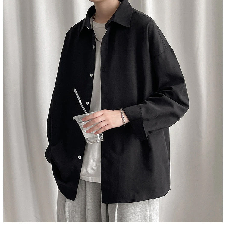 Long Sleeve Loose Casual Basic Men Shirt