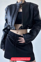 Long Sleeve Sexy Cropped Leather Zipper Jacket